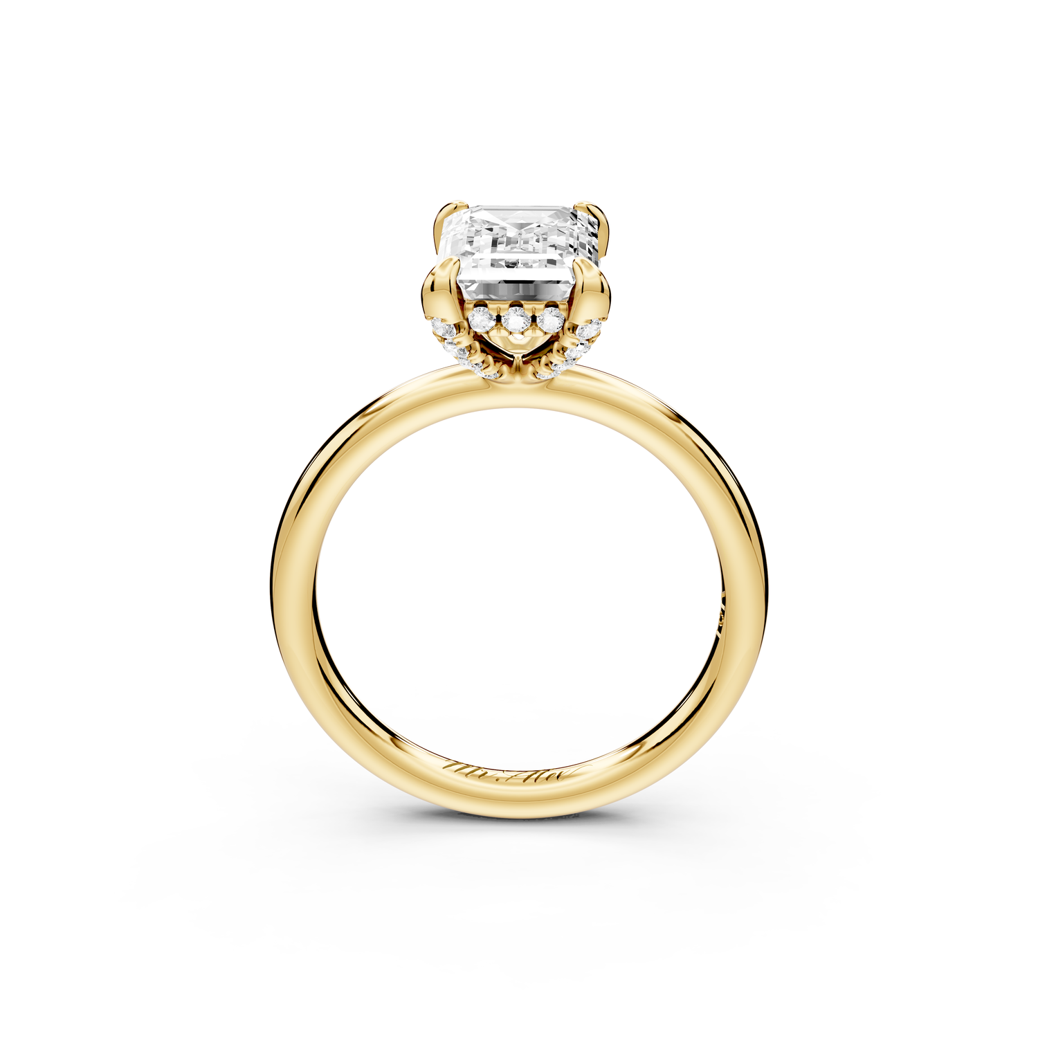Shira - 2ct 14k yellow gold emerald diamond with hidden halo and diamond crown talon prong solitaire Engagement ring