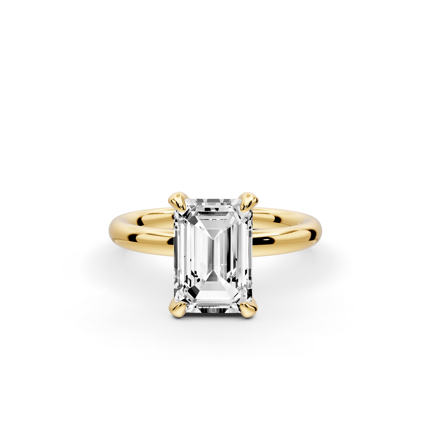 Shira - 2ct 14k yellow gold emerald diamond with hidden halo and diamond crown talon prong solitaire Engagement ring