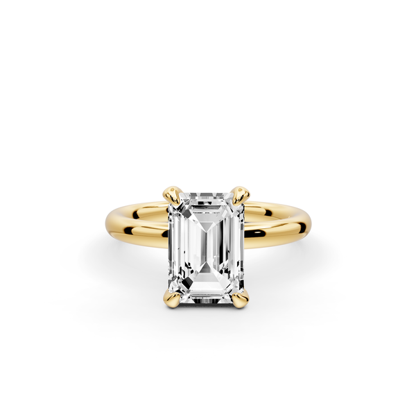 Shira - 2ct 14k yellow gold emerald diamond with hidden halo and diamond crown talon prong solitaire Engagement ring
