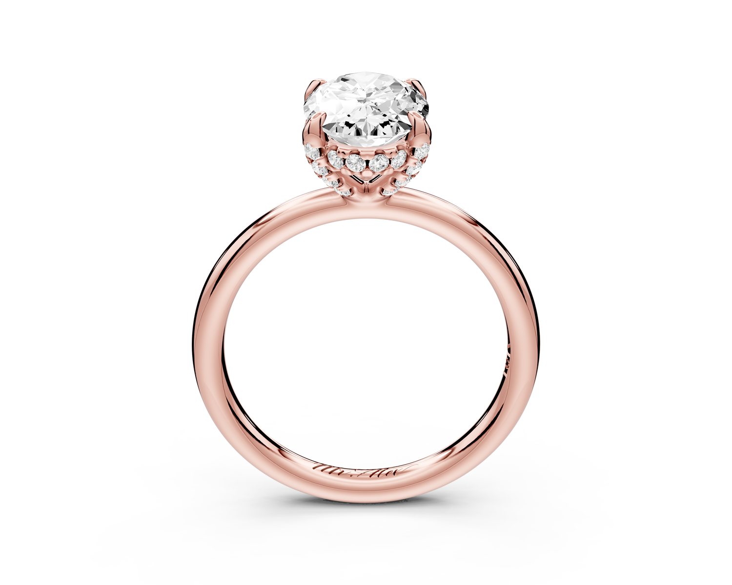 Shira - 2ct 14k rose gold oval diamond with hidden halo and diamond crown talon prong solitaire Engagement ring