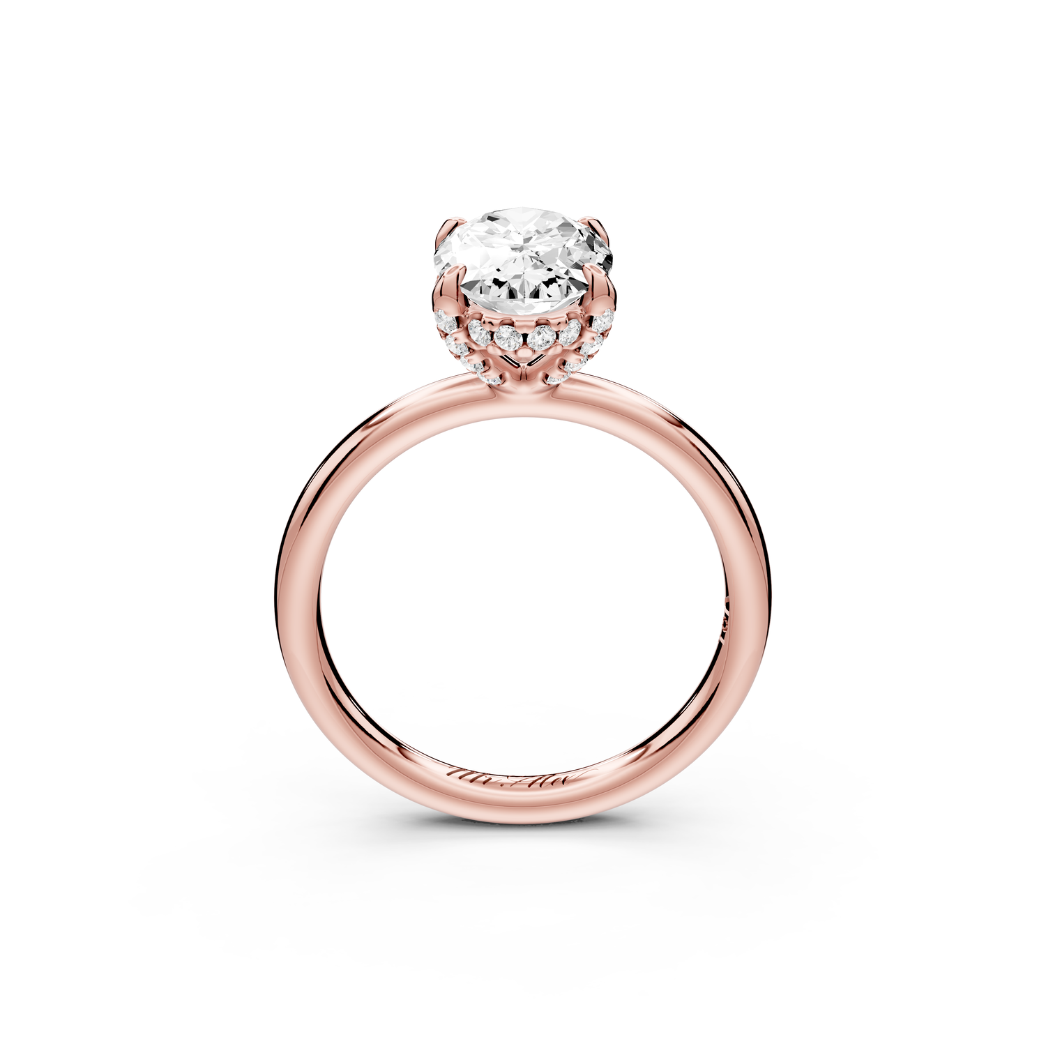 Shira - 2ct 14k rose gold oval diamond with hidden halo and diamond crown talon prong solitaire Engagement ring