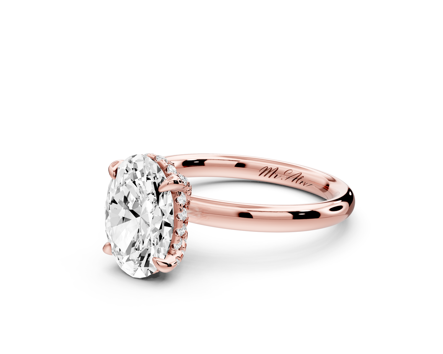 Shira - 2ct 14k rose gold oval diamond with hidden halo and diamond crown talon prong solitaire Engagement ring