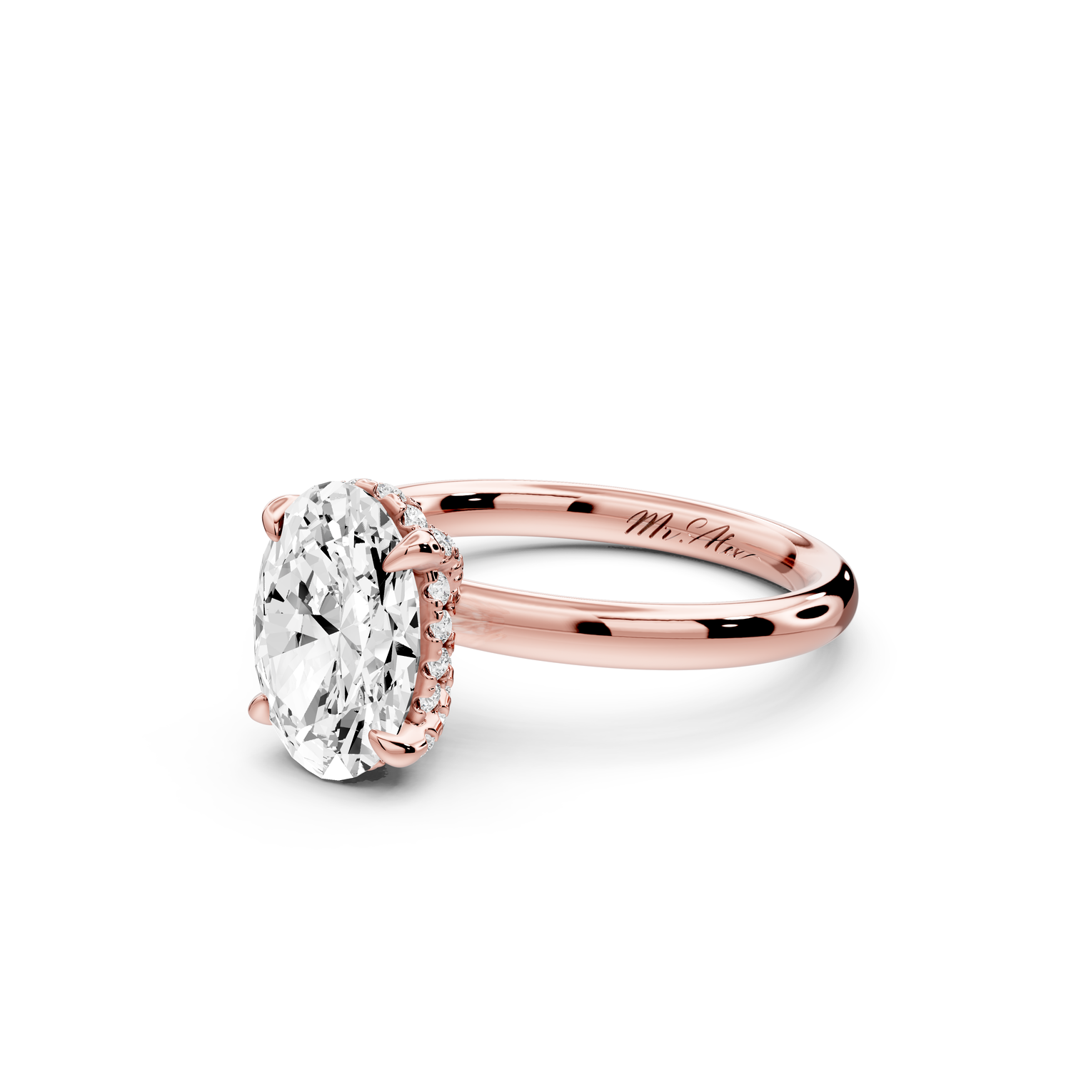 Shira - 2ct 14k rose gold oval diamond with hidden halo and diamond crown talon prong solitaire Engagement ring