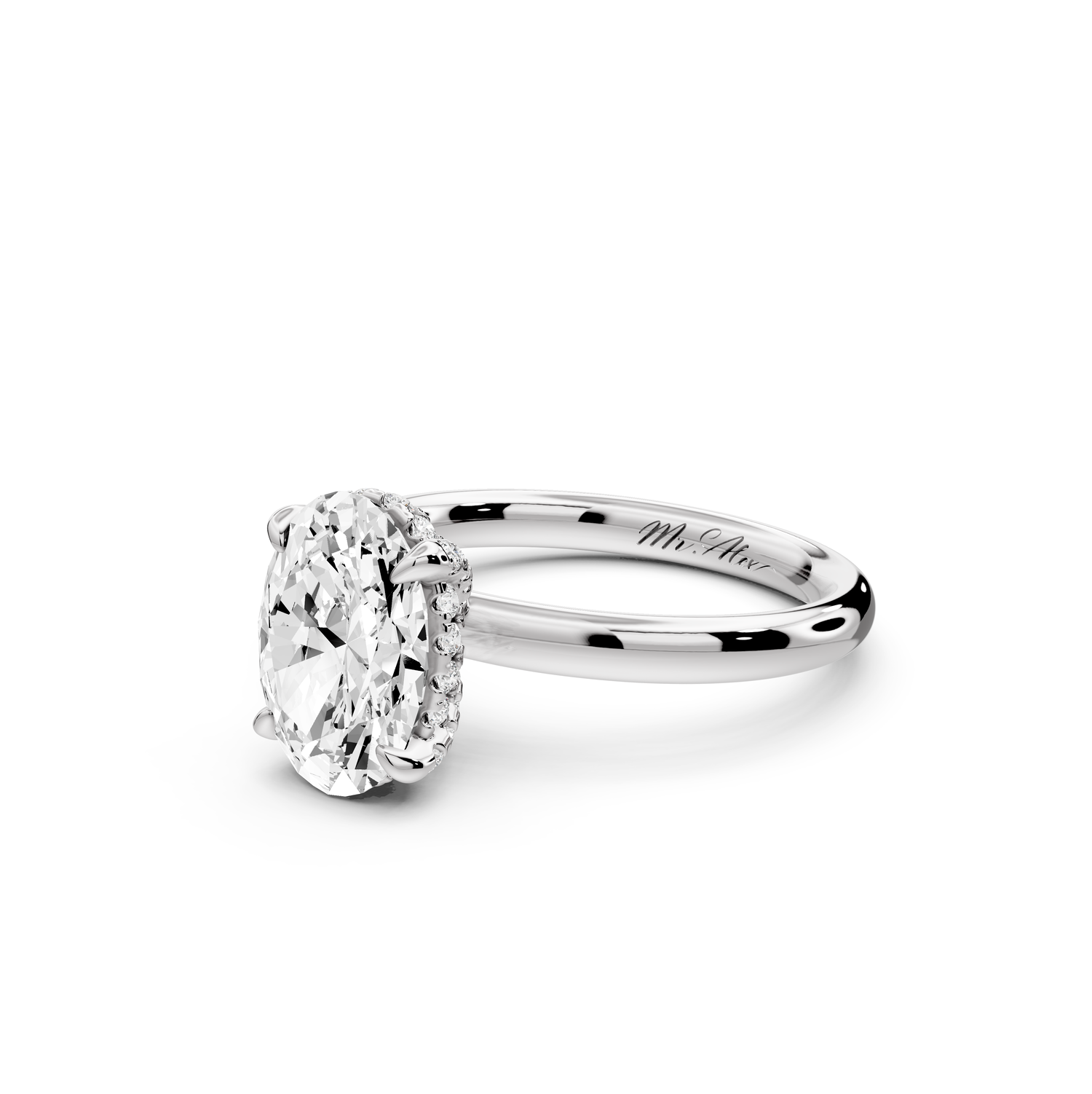 Shira - 2ct 14k white gold oval diamond with hidden halo and diamond crown talon prong solitaire Engagement ring