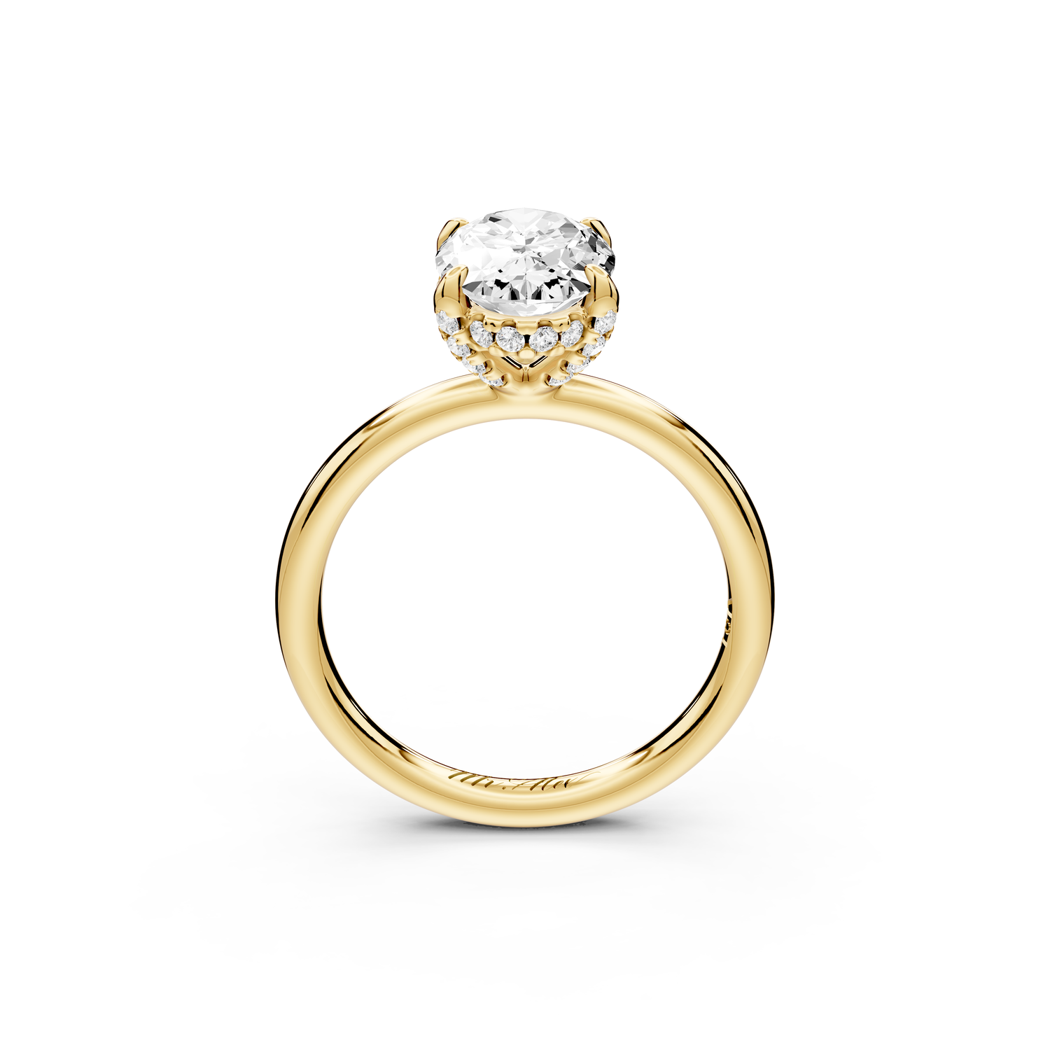 Shira - 2ct 14k yellow gold oval diamond with hidden halo and diamond crown talon prong solitaire Engagement ring