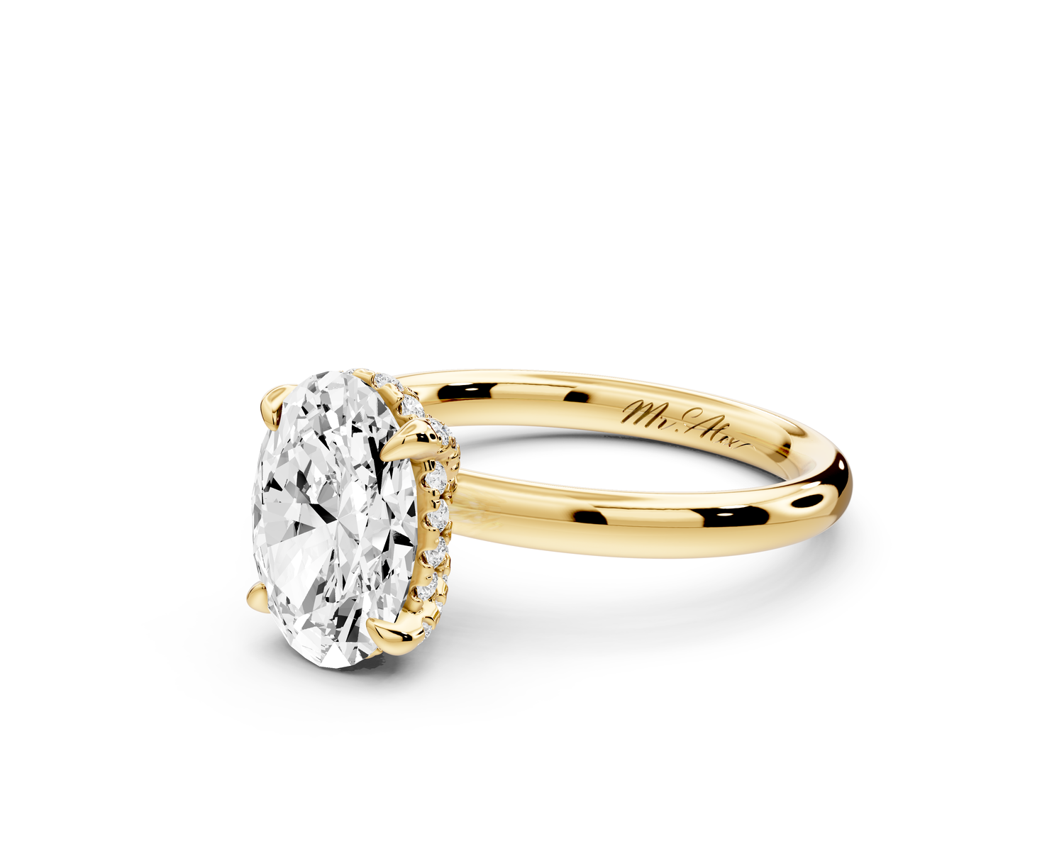 Shira - 2ct 14k yellow gold oval diamond with hidden halo and diamond crown talon prong solitaire Engagement ring