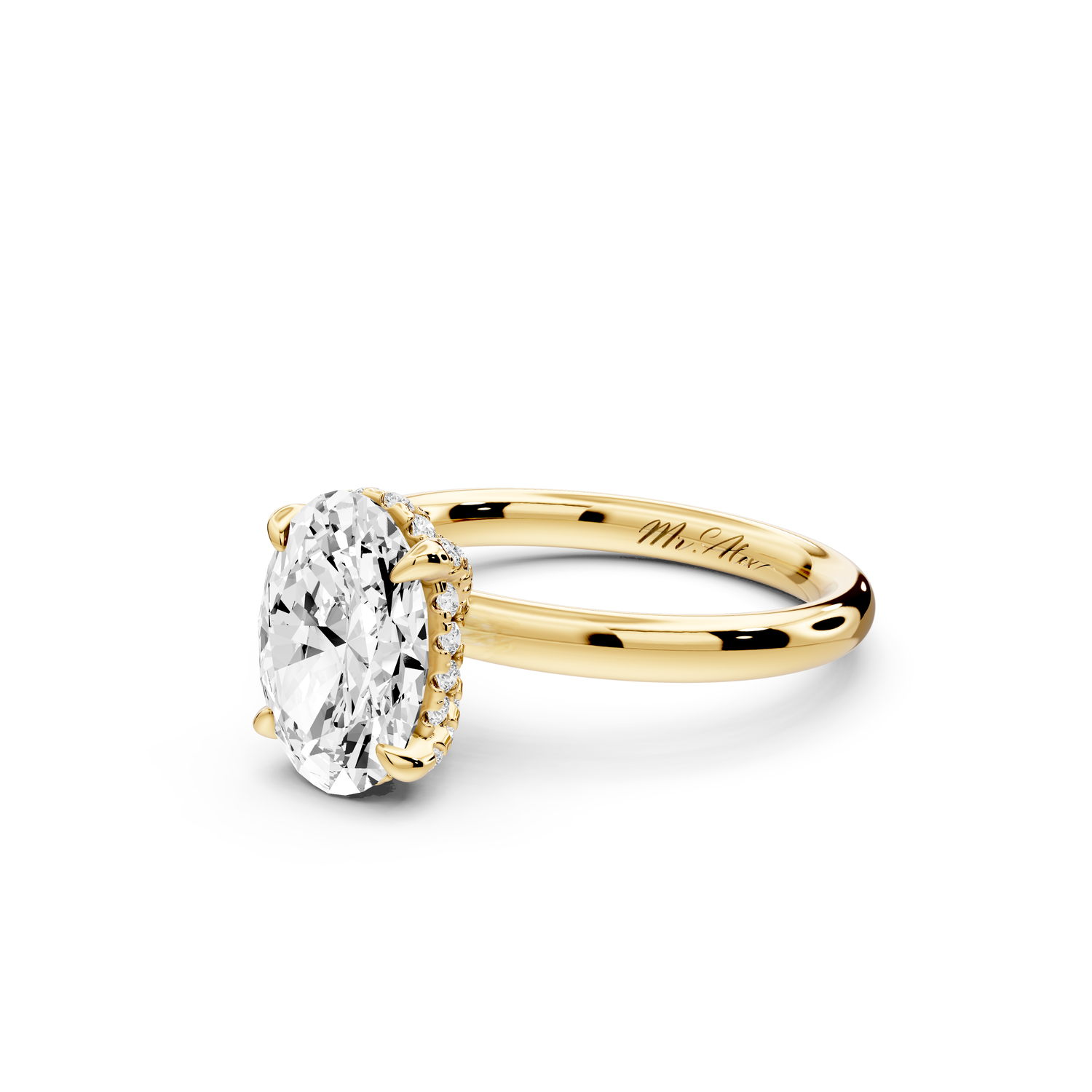 Shira - 2ct 14k yellow gold oval diamond with hidden halo and diamond crown talon prong solitaire Engagement ring
