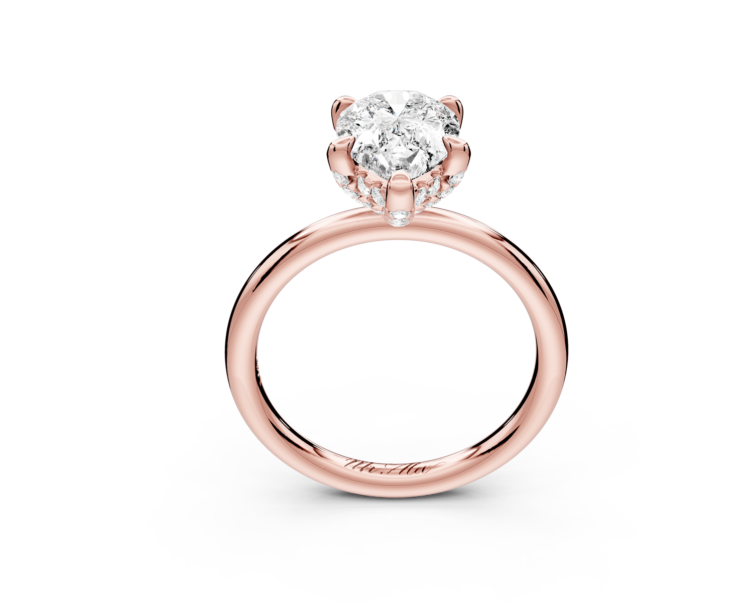 Shira - 2ct 14k rose gold pear diamond with hidden halo and diamond crown talon prong solitaire Engagement ring