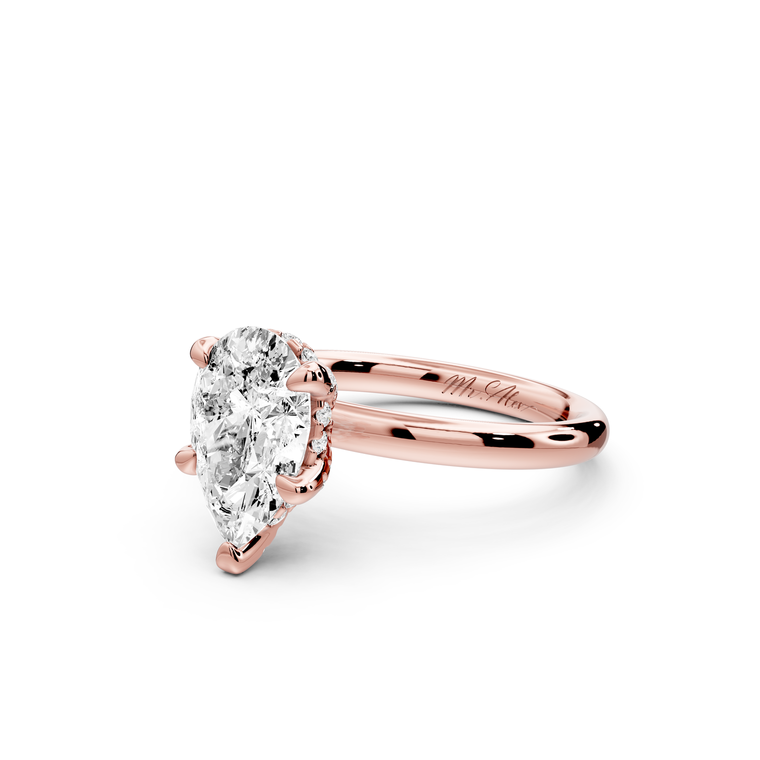 Shira - 2ct 14k rose gold pear diamond with hidden halo and diamond crown talon prong solitaire Engagement ring