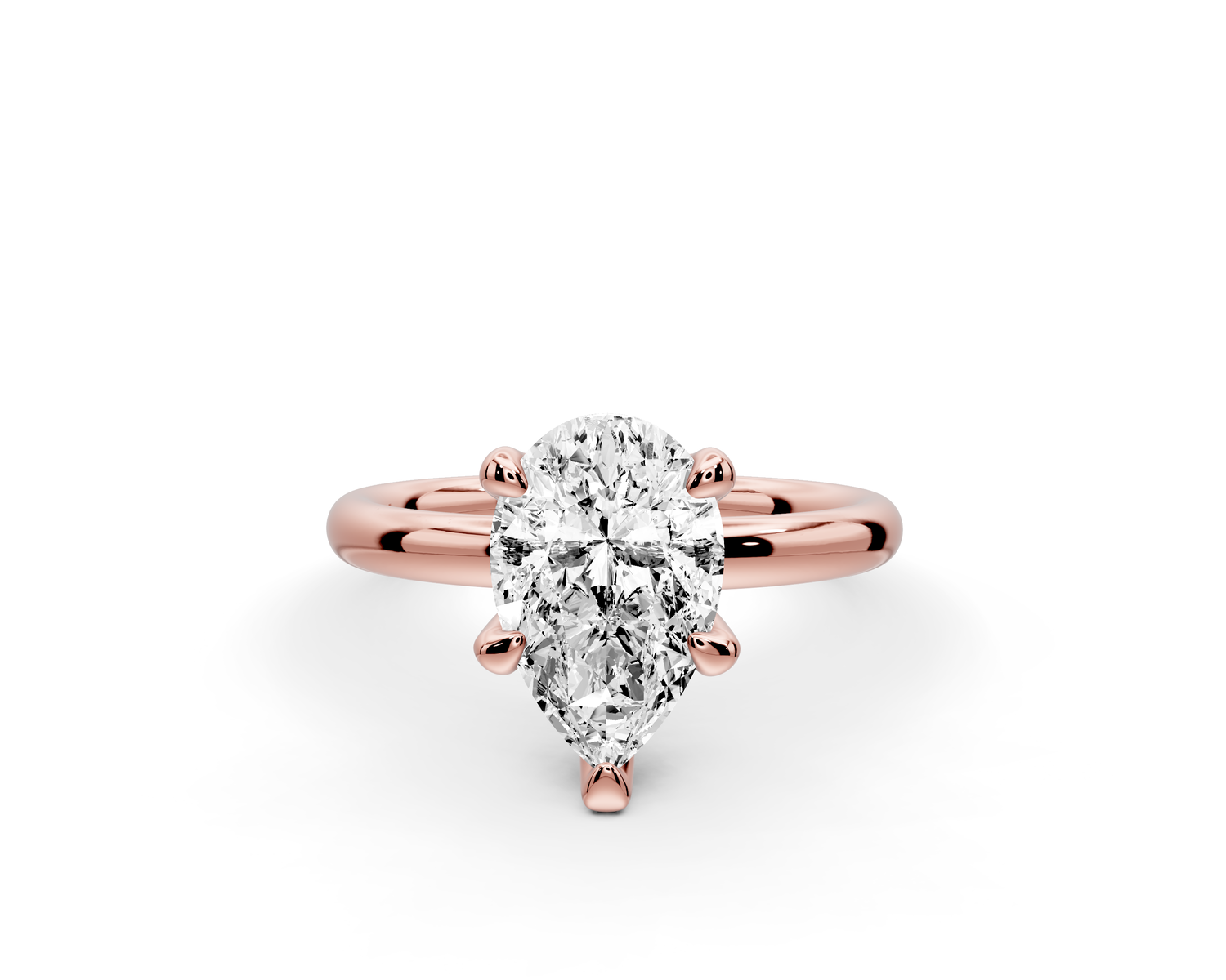 Shira - 2ct 14k rose gold pear diamond with hidden halo and diamond crown talon prong solitaire Engagement ring