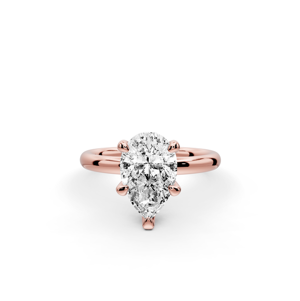 Shira - 2ct 14k rose gold pear diamond with hidden halo and diamond crown talon prong solitaire Engagement ring