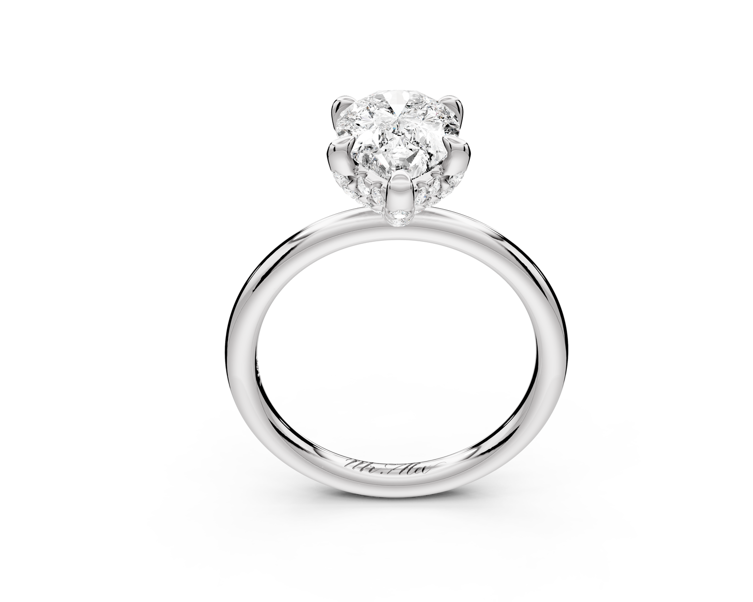 Shira - 2ct 14k white gold pear diamond with hidden halo and diamond crown talon prong solitaire Engagement ring