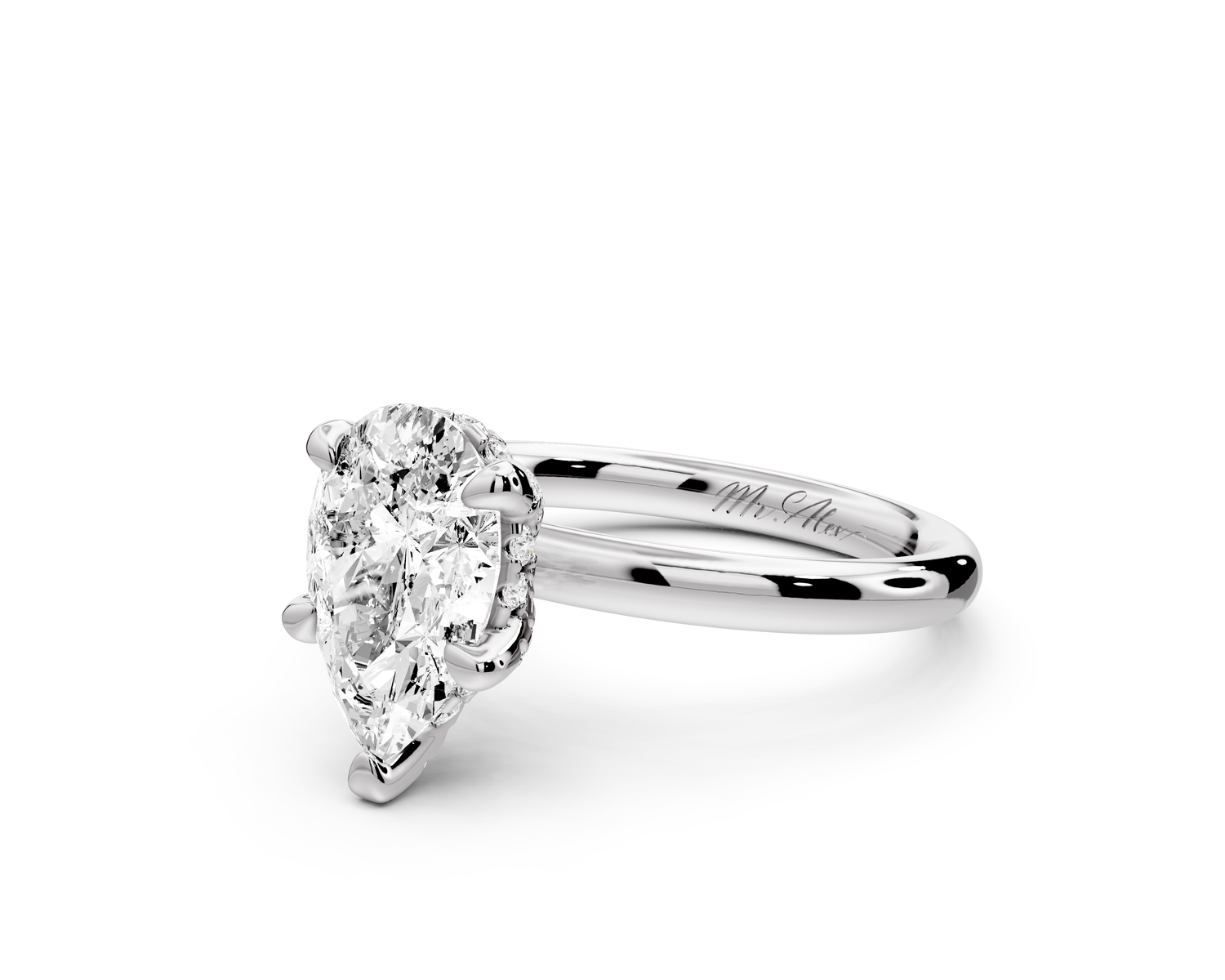 Shira - 2ct 14k white gold pear diamond with hidden halo and diamond crown talon prong solitaire Engagement ring