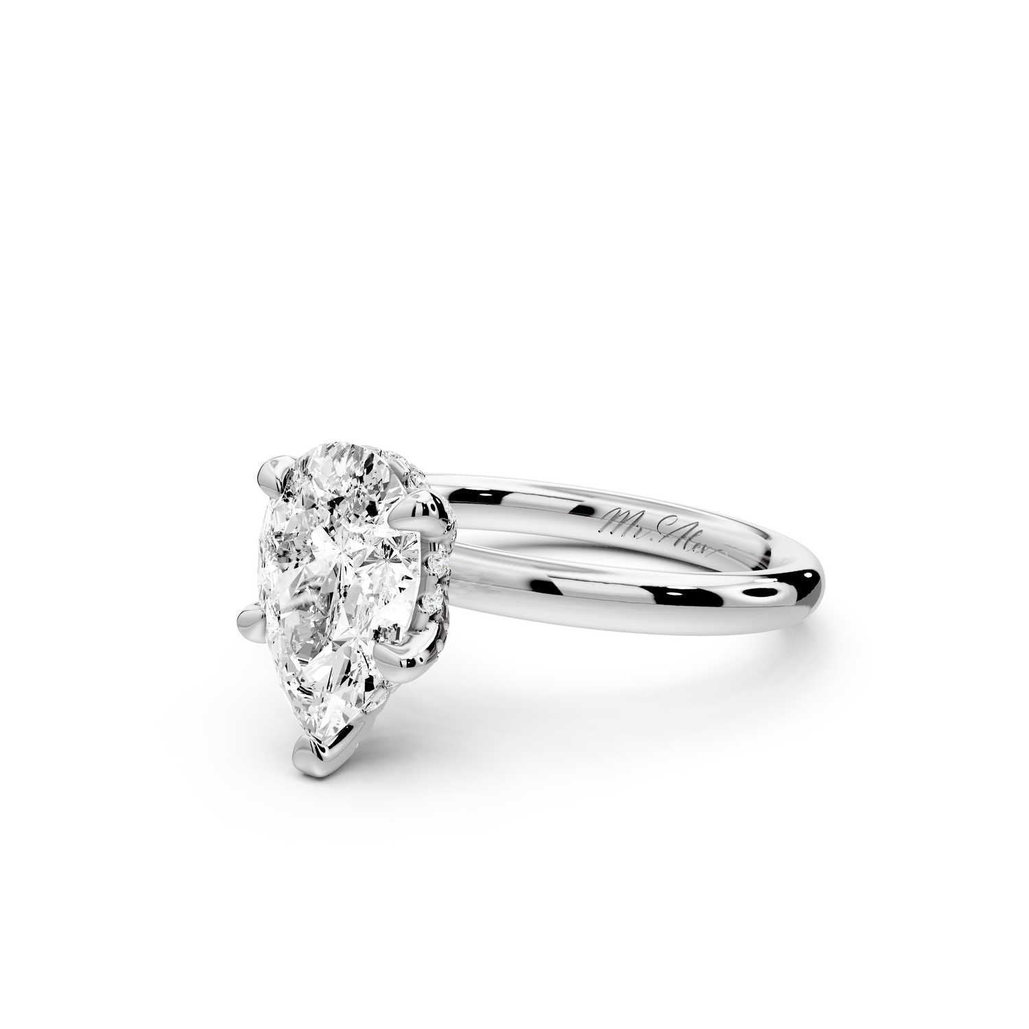 Shira - 2ct 14k white gold pear diamond with hidden halo and diamond crown talon prong solitaire Engagement ring