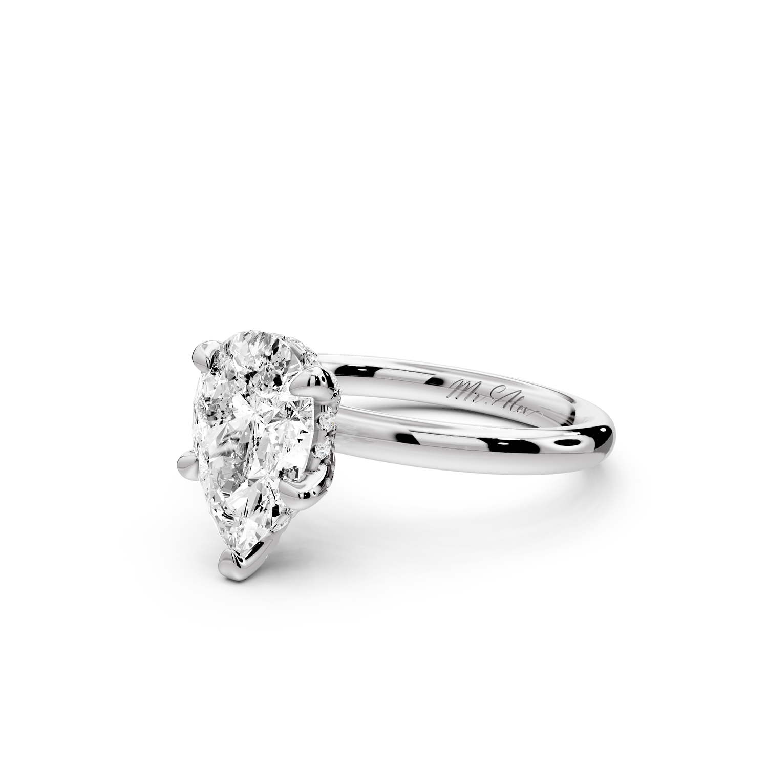 Shira - 2ct 14k white gold pear diamond with hidden halo and diamond crown talon prong solitaire Engagement ring