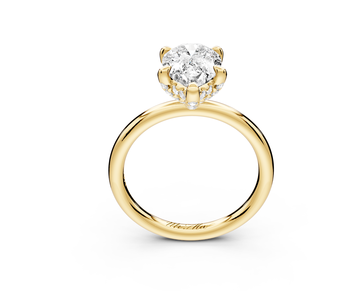 Shira - 2ct 14k yellow gold pear diamond with hidden halo and diamond crown talon prong solitaire Engagement ring