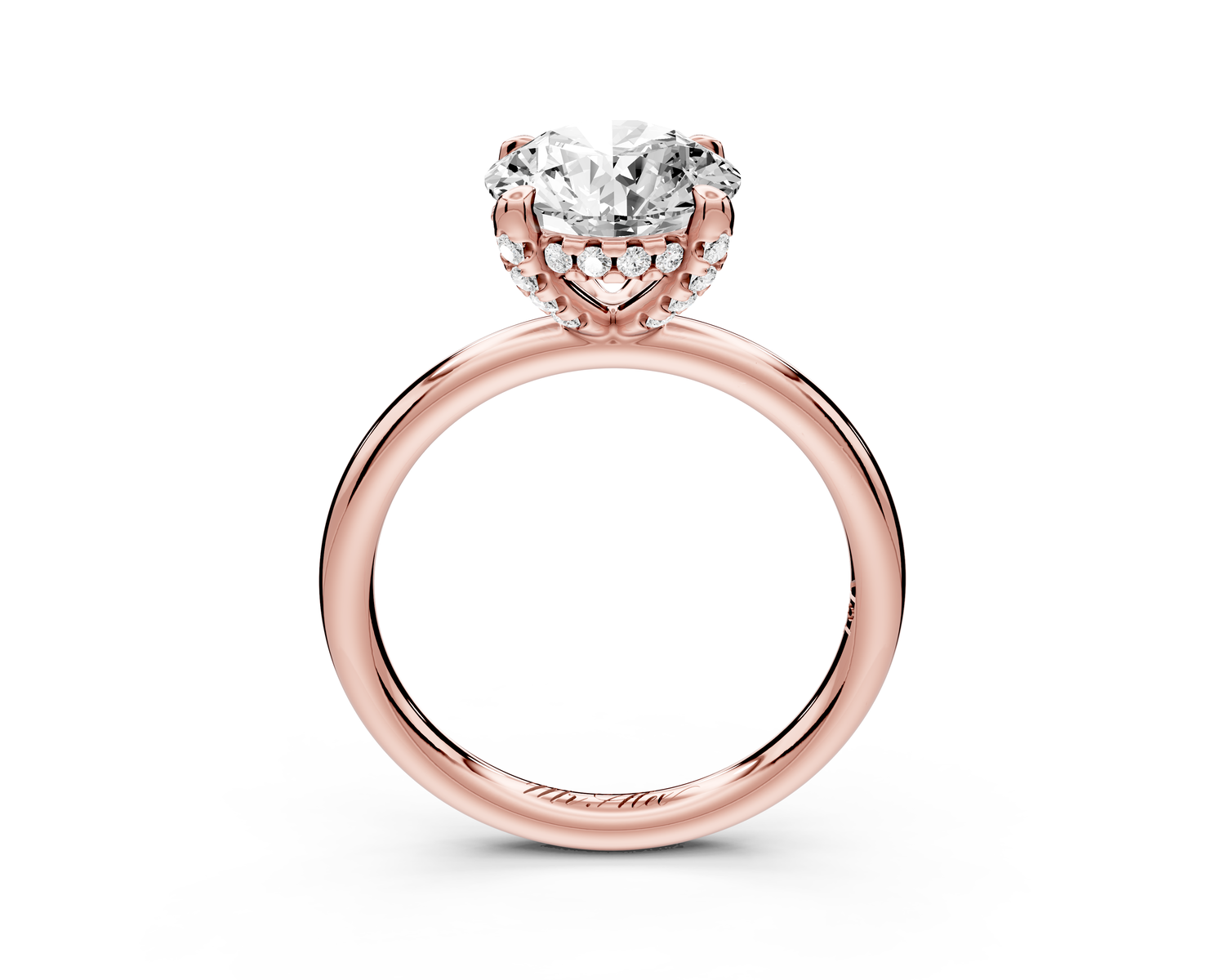 Shira - 2ct 14k rose gold round diamond with hidden halo and diamond crown talon prong solitaire engagment ring