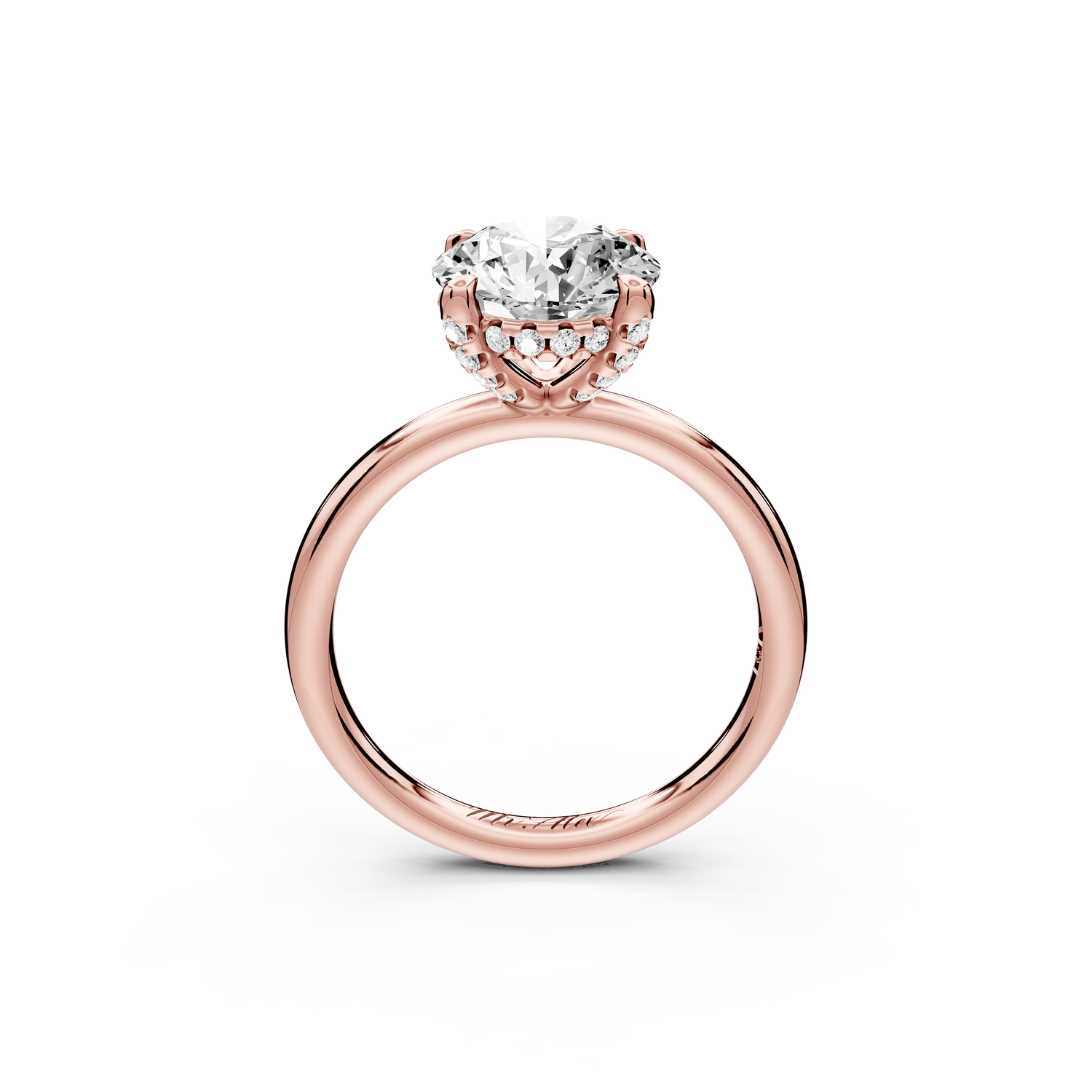 Shira - 2ct 14k rose gold round diamond with hidden halo and diamond crown talon prong solitaire engagment ring
