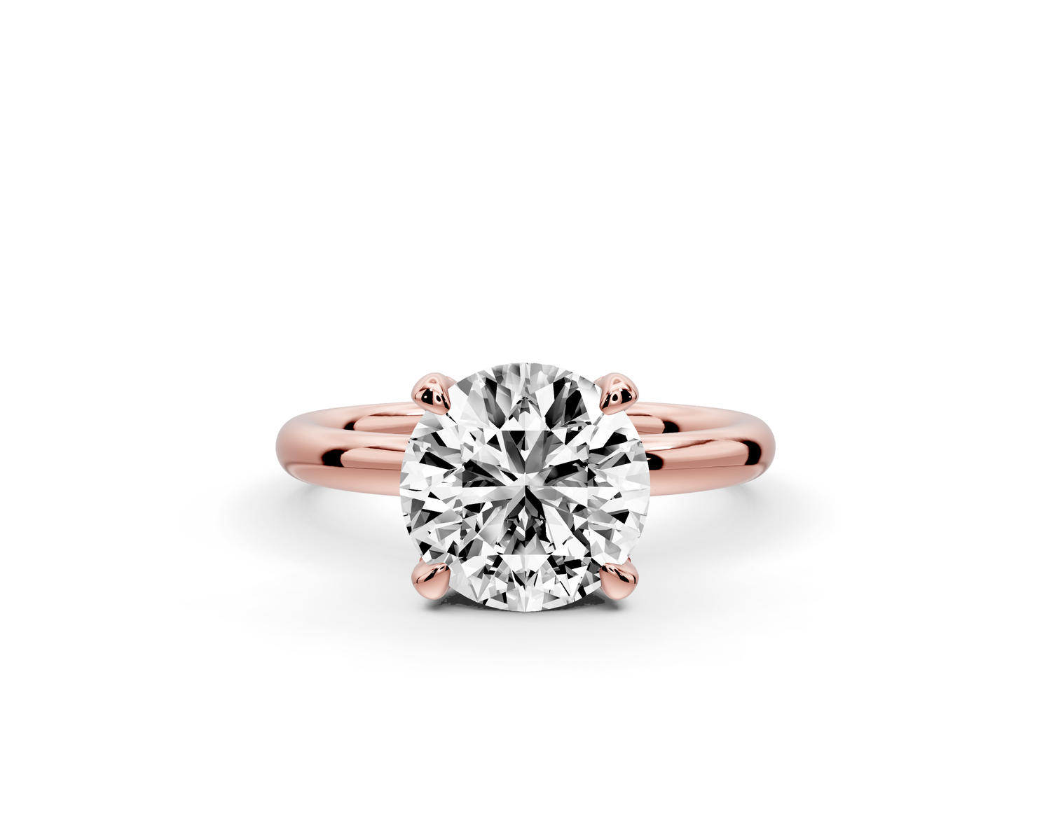 Shira - 2ct 14k rose gold round diamond with hidden halo and diamond crown talon prong solitaire engagment ring