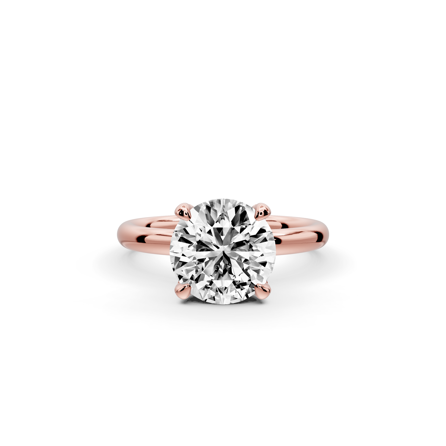 Shira - 2ct 14k rose gold round diamond with hidden halo and diamond crown talon prong solitaire engagment ring