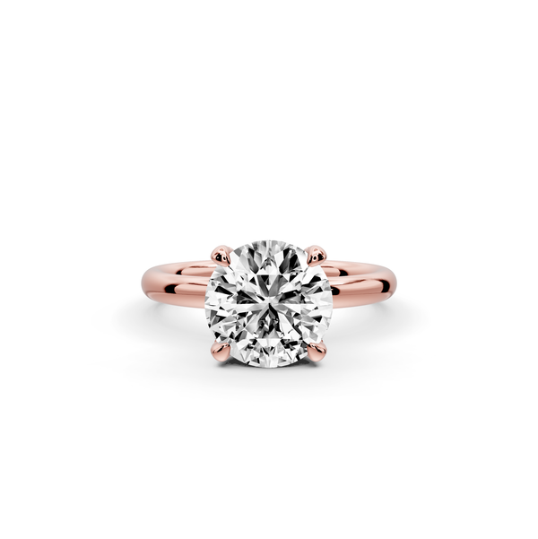Shira - 2ct 14k rose gold round diamond with hidden halo and diamond crown talon prong solitaire engagment ring