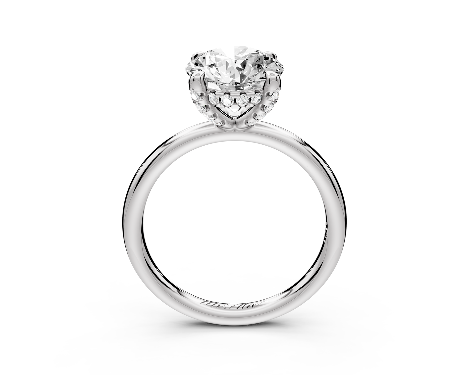 Shira - 2ct 14k white gold round diamond with hidden halo and diamond crown talon prong solitaire engagment ring