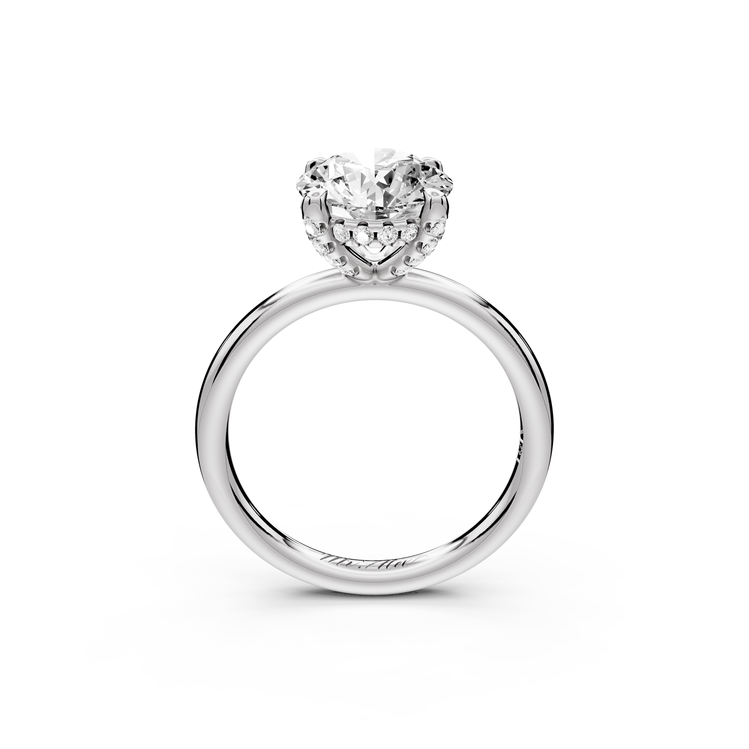 Shira - 2ct 14k white gold round diamond with hidden halo and diamond crown talon prong solitaire engagment ring