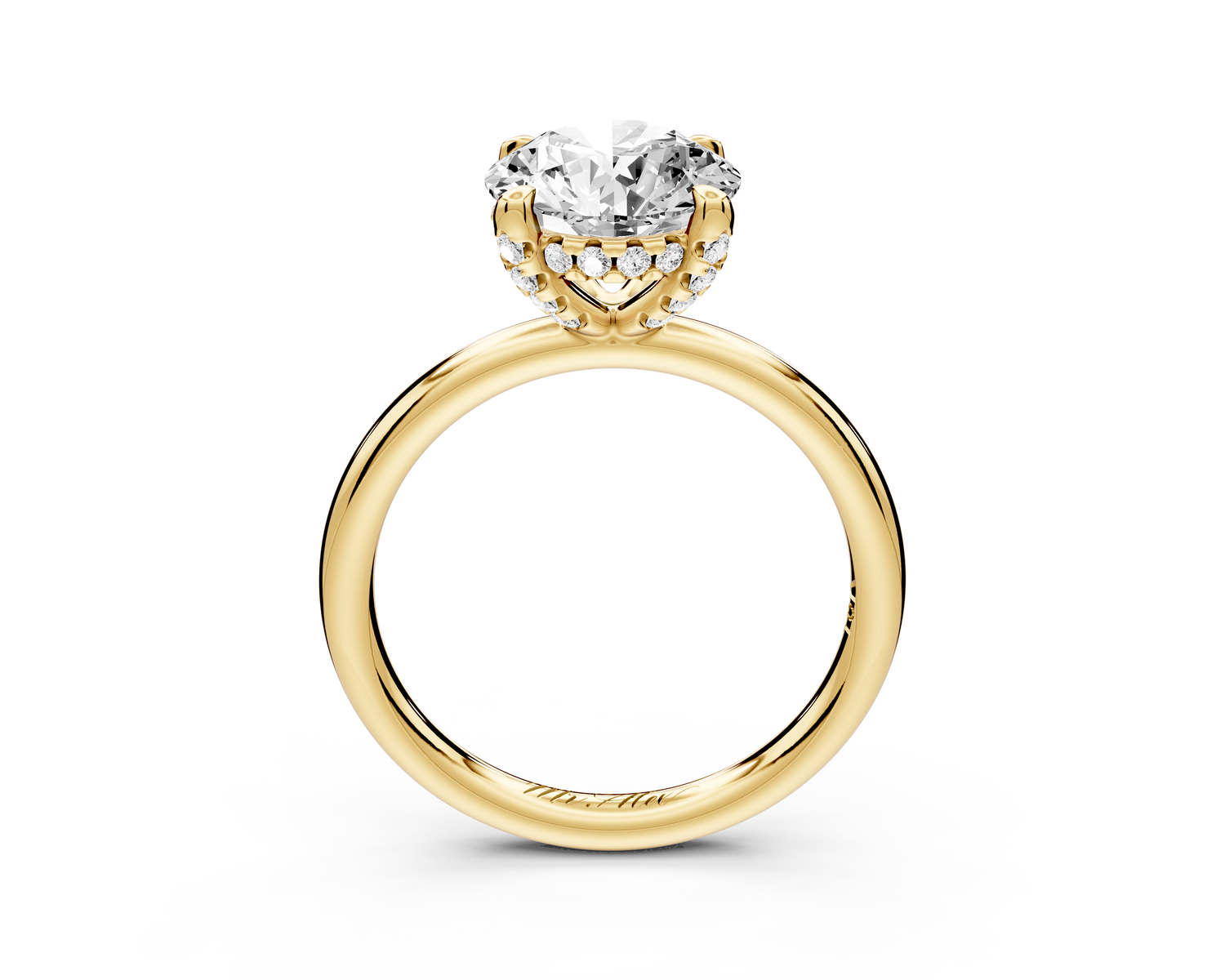 Shira - 2ct 14k yellow gold round diamond with hidden halo and diamond crown talon prong solitaire engagment ring