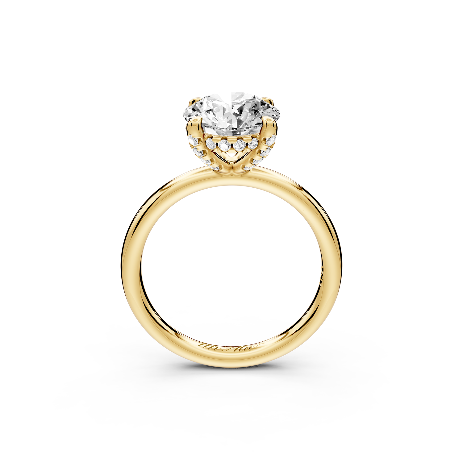 Shira - 2ct 14k yellow gold round diamond with hidden halo and diamond crown talon prong solitaire engagment ring