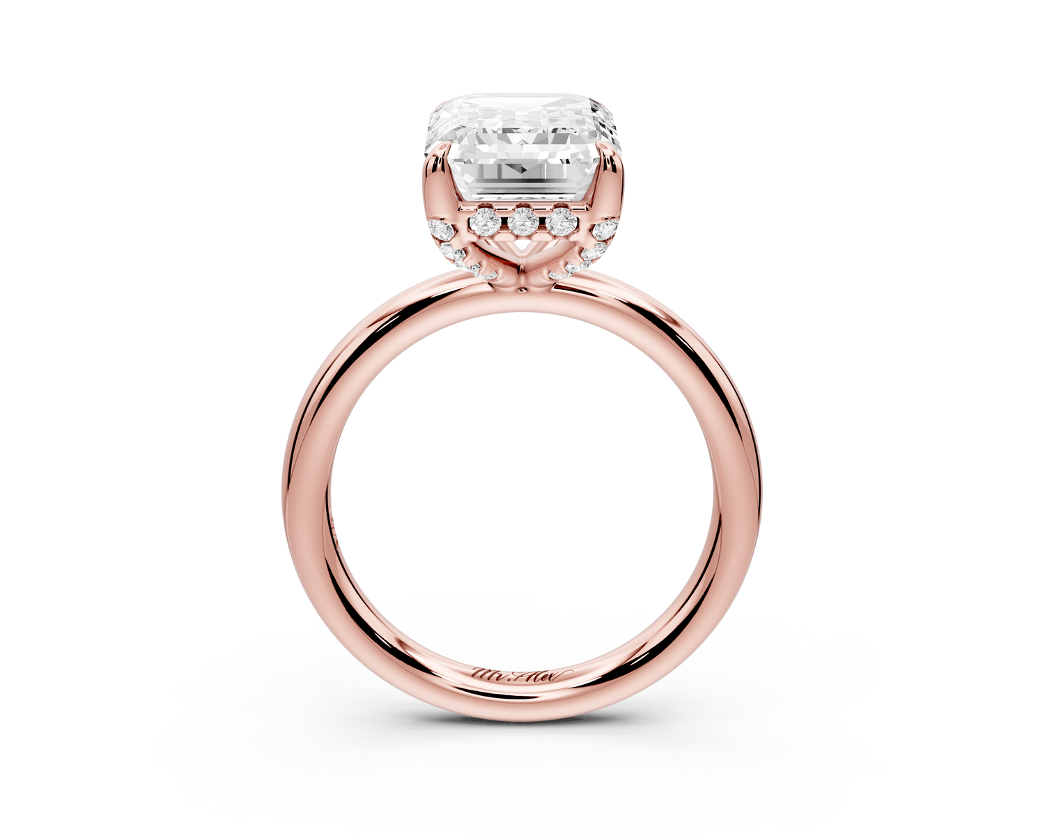 Shira - 3ct 14k rose gold emerald diamond with hidden halo and diamond crown talon prong solitaire Engagement ring