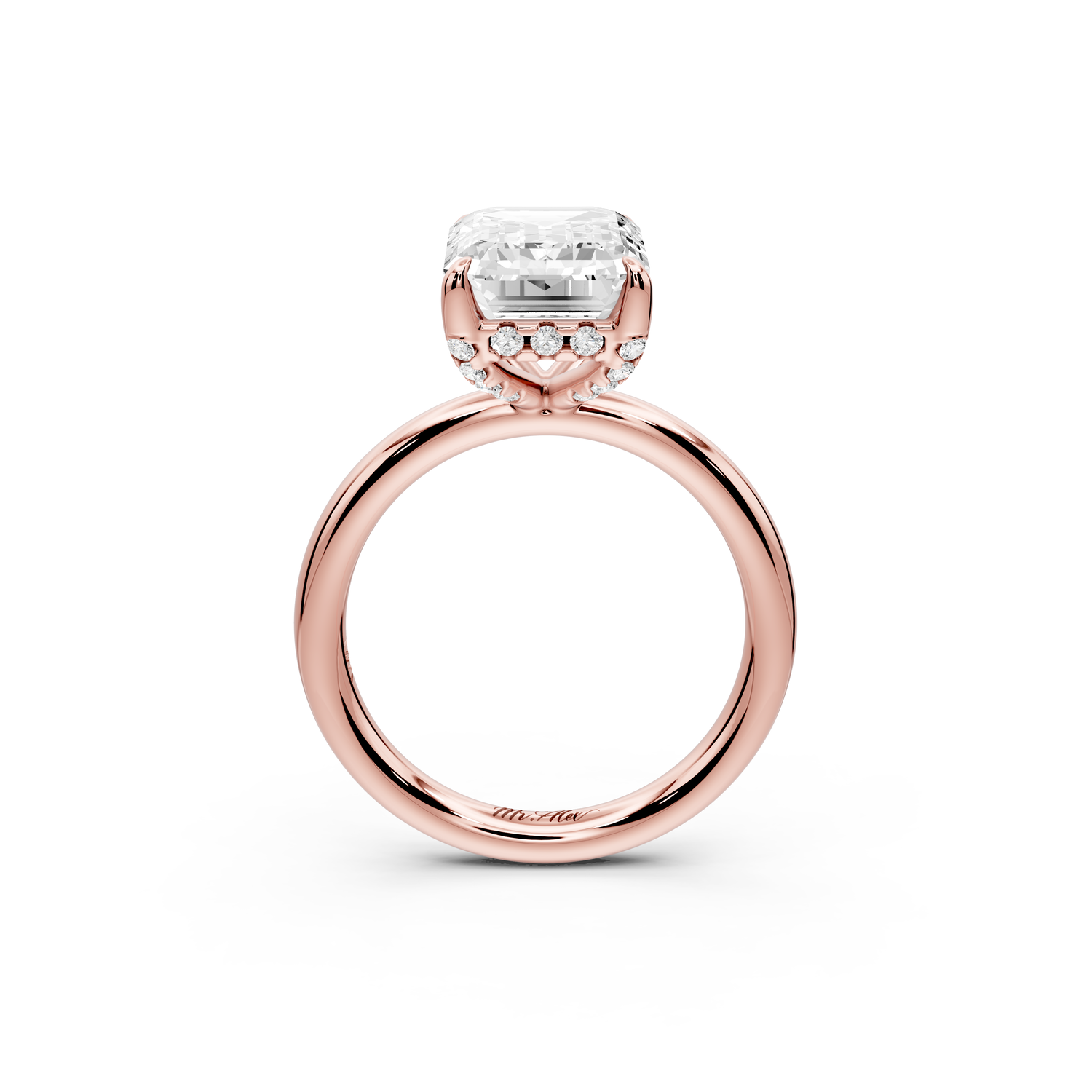 Shira - 3ct 14k rose gold emerald diamond with hidden halo and diamond crown talon prong solitaire Engagement ring
