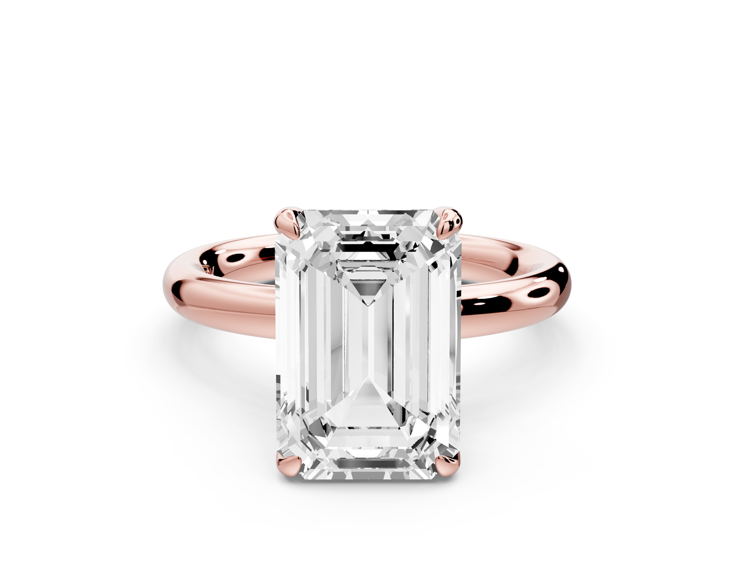 Shira - 3ct 14k rose gold emerald diamond with hidden halo and diamond crown talon prong solitaire Engagement ring