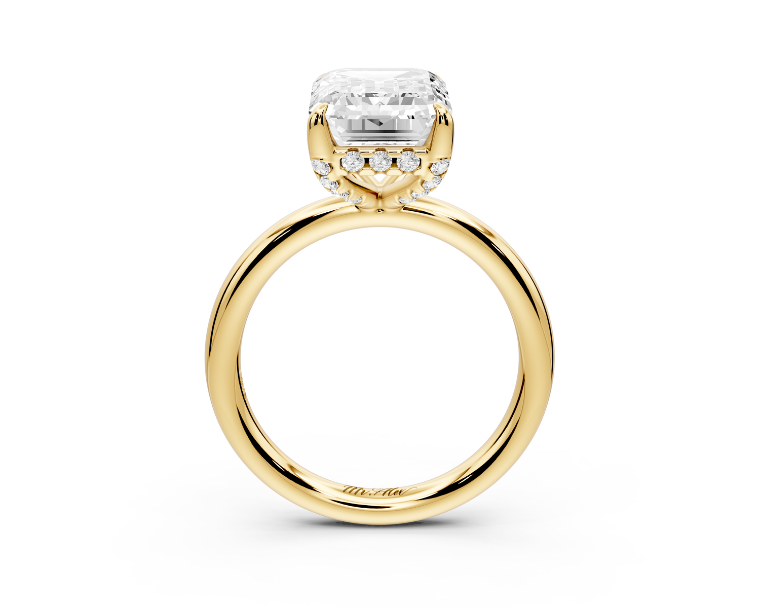 Shira - 3ct 14k yellow gold emerald diamond with hidden halo and diamond crown talon prong solitaire Engagement ring