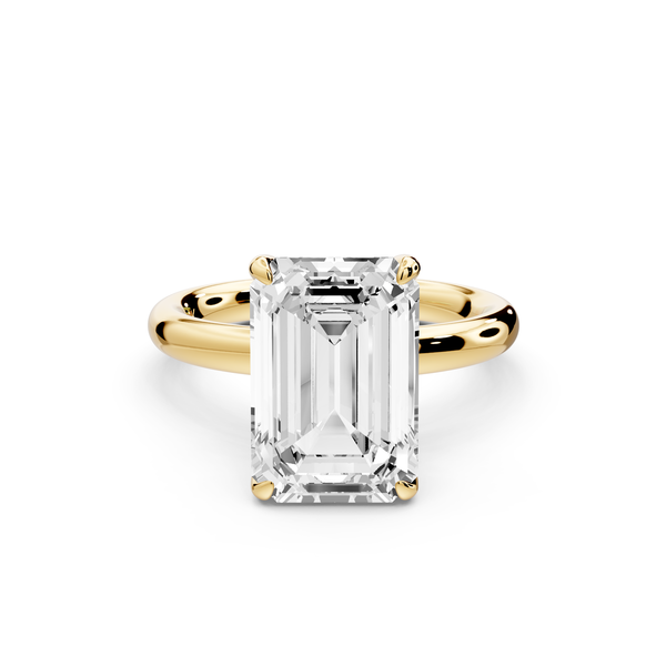 Shira - 3ct 14k yellow gold emerald diamond with hidden halo and diamond crown talon prong solitaire Engagement ring