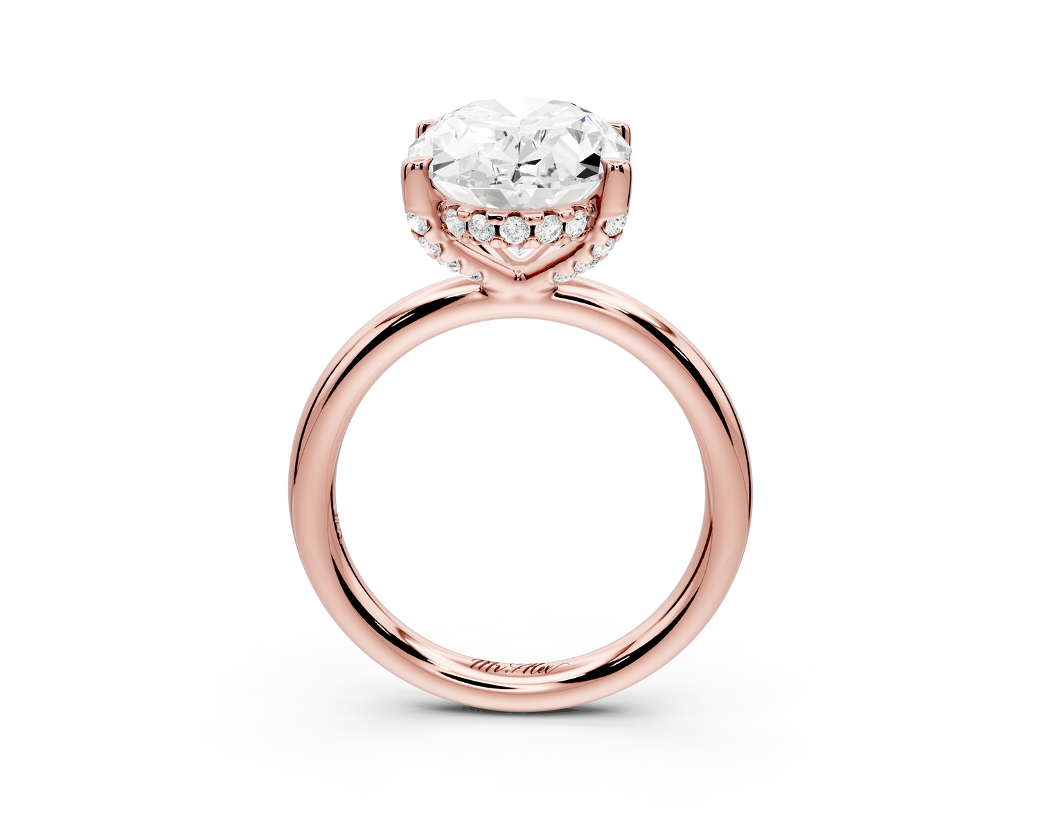 Shira - 3ct 14k rose gold oval diamond with hidden halo and diamond crown talon prong solitaire Engagement ring
