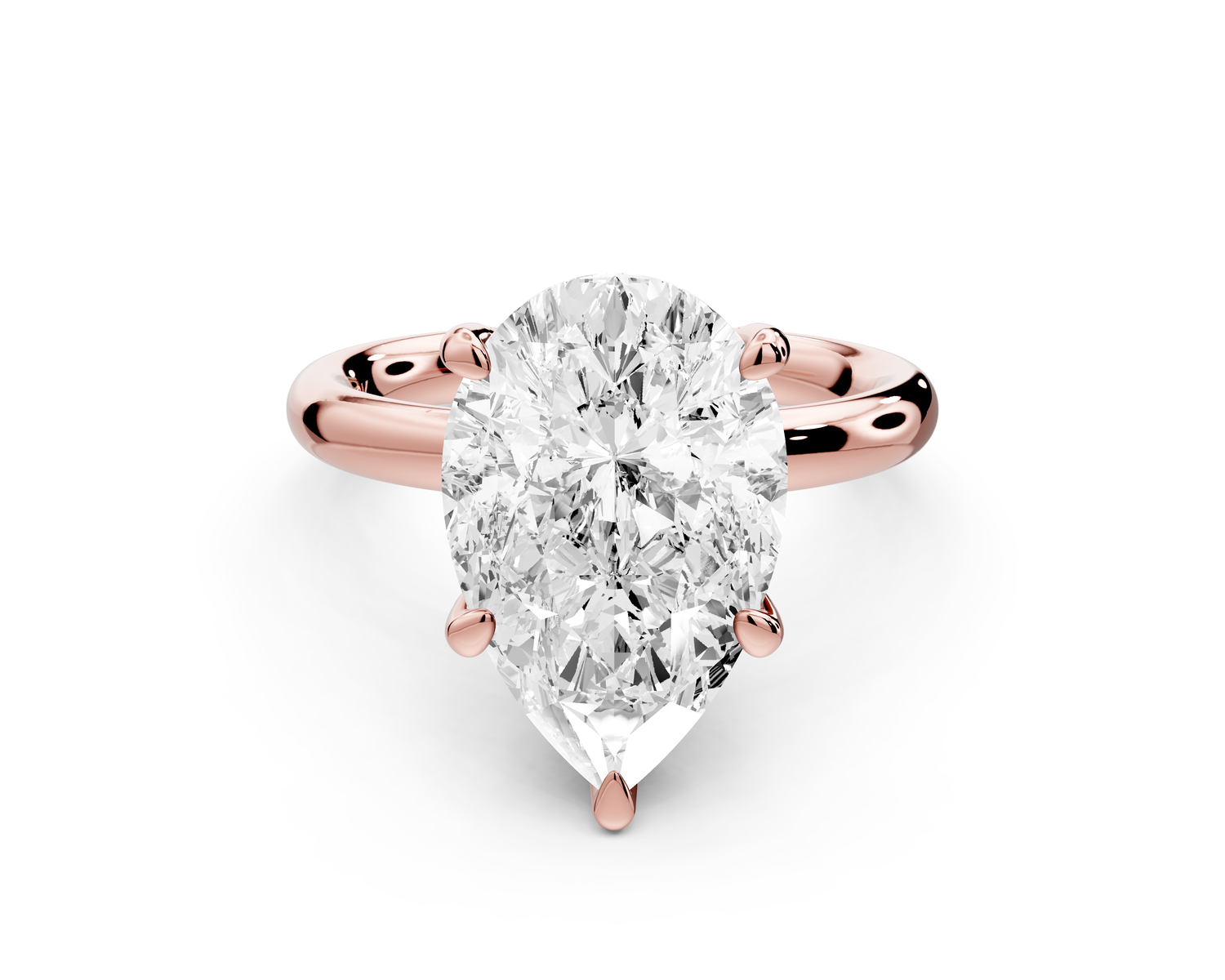 Shira - 3ct 14k rose gold pear diamond with hidden halo and diamond crown talon prong solitaire Engagement ring