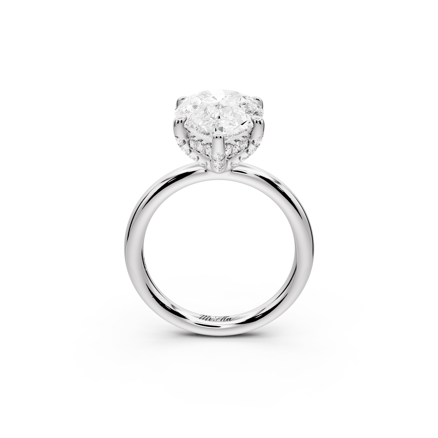 Shira - 3ct 14k white gold pear diamond with hidden halo and diamond crown talon prong solitaire Engagement ring