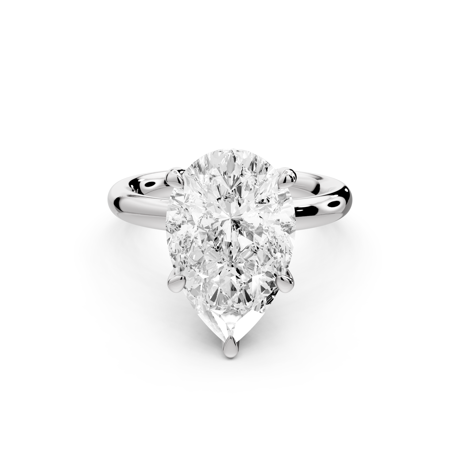 Shira - 3ct 14k white gold pear diamond with hidden halo and diamond crown talon prong solitaire Engagement ring