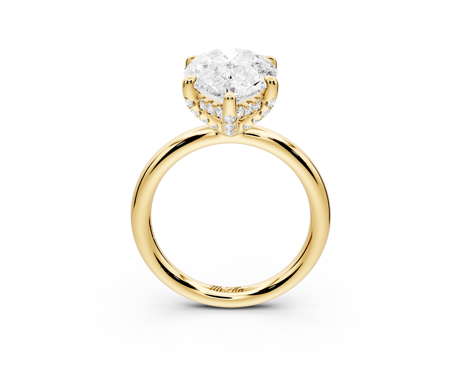 Shira - 3ct 14k yellow gold pear diamond with hidden halo and diamond crown talon prong solitaire Engagement ring