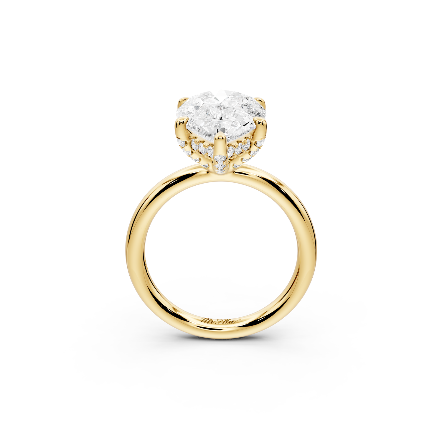 Shira - 3ct 14k yellow gold pear diamond with hidden halo and diamond crown talon prong solitaire Engagement ring
