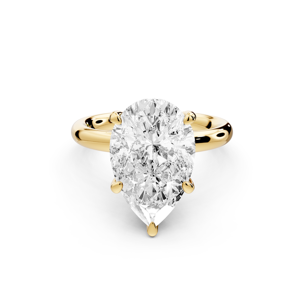 Shira - 3ct 14k yellow gold pear diamond with hidden halo and diamond crown talon prong solitaire Engagement ring
