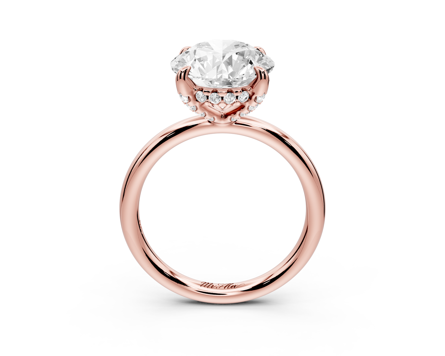 Shira - 3ct 14k rose gold round diamond with hidden halo and diamond crown talon prong solitaire engagment ring