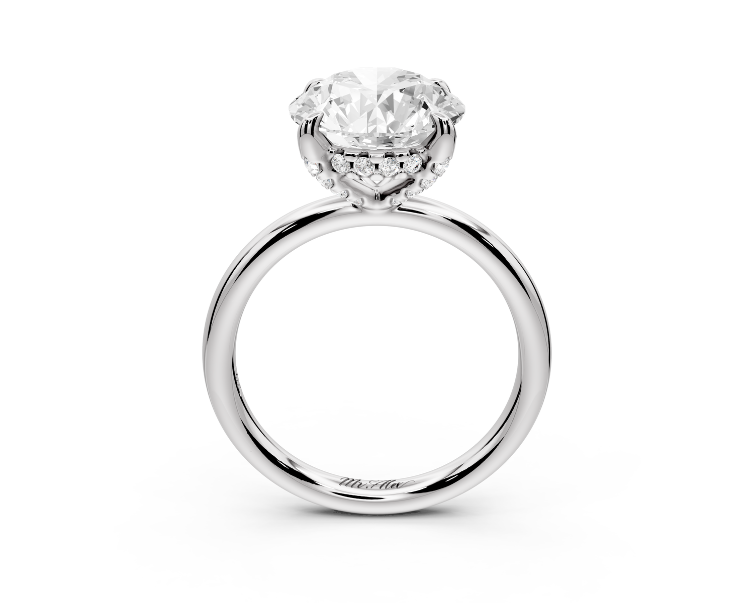Shira - 3ct 14k white gold round diamond with hidden halo and diamond crown talon prong solitaire engagment ring