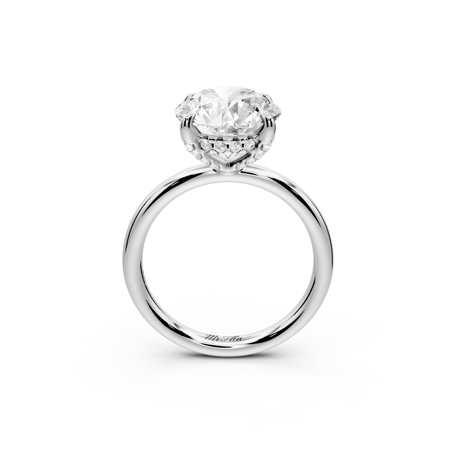 Shira - 3ct 14k white gold round diamond with hidden halo and diamond crown talon prong solitaire engagment ring