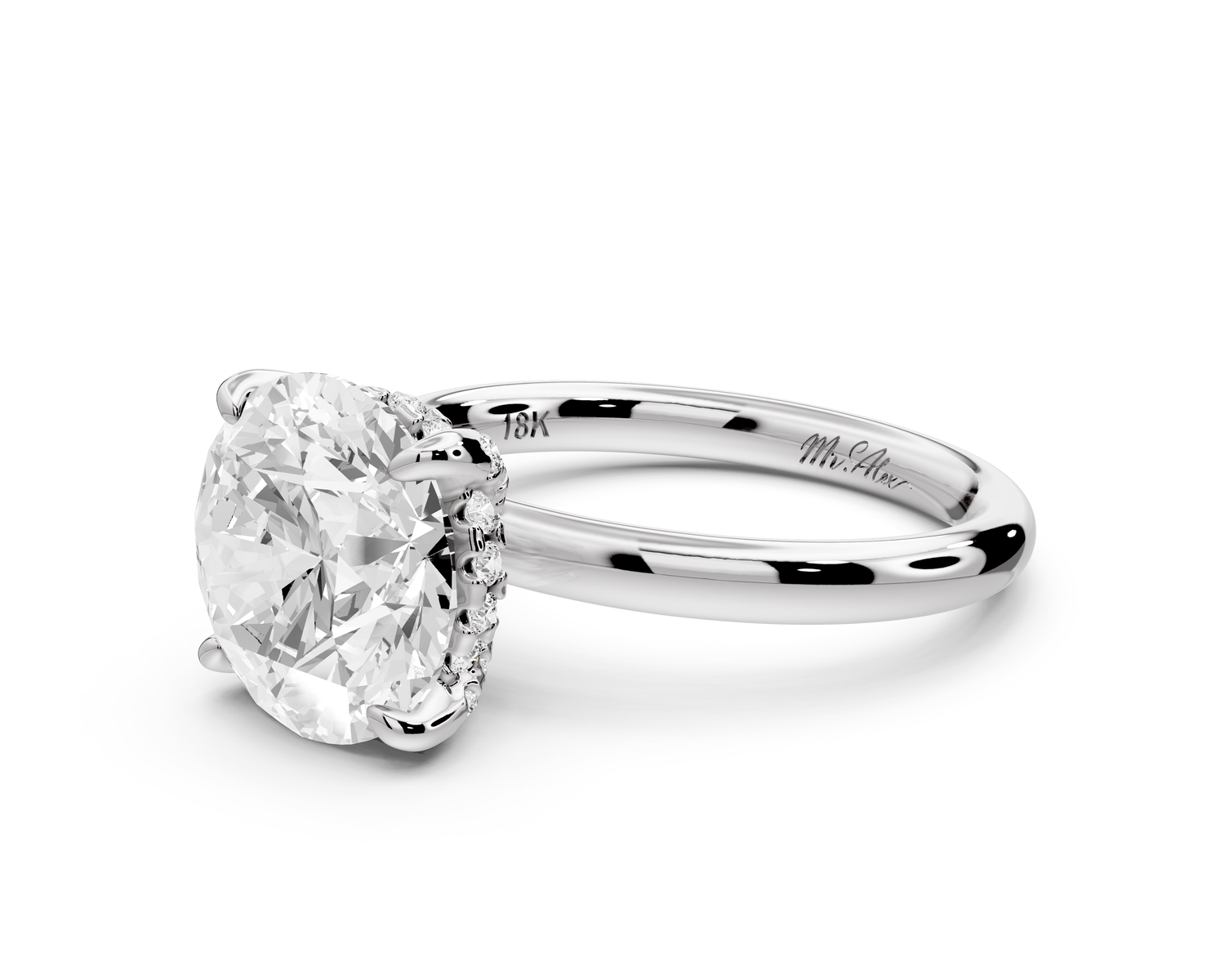 Shira - 3ct 14k white gold round diamond with hidden halo and diamond crown talon prong solitaire engagment ring