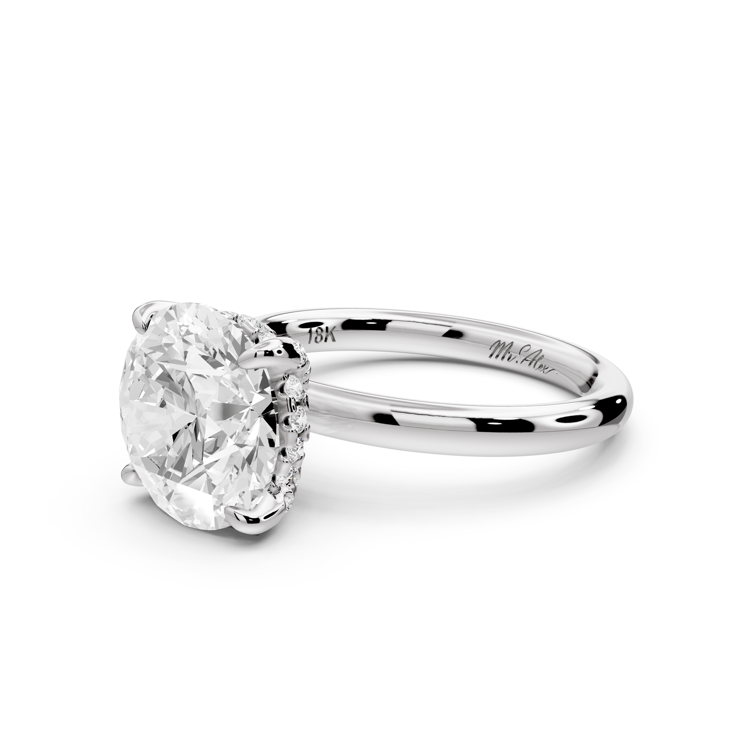 Shira - 3ct 14k white gold round diamond with hidden halo and diamond crown talon prong solitaire engagment ring