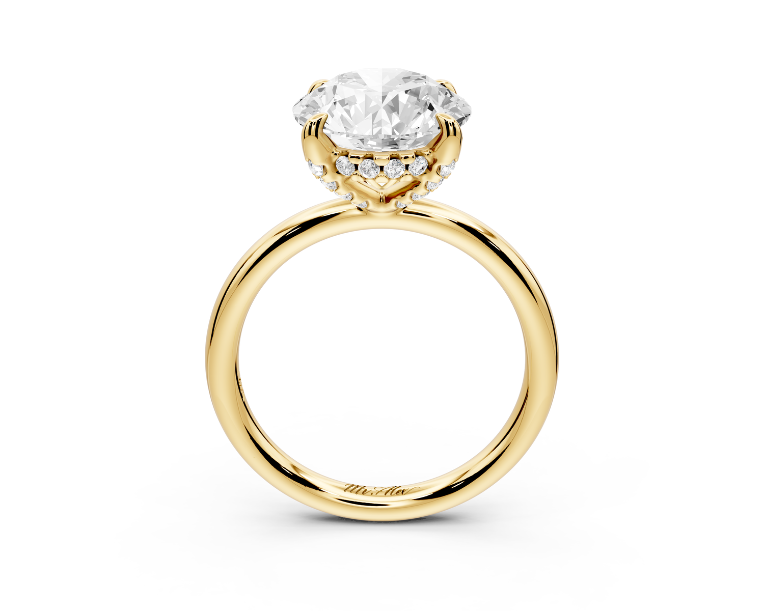 Shira - 3ct 14k yellow gold round diamond with hidden halo and diamond crown talon prong solitaire engagment ring