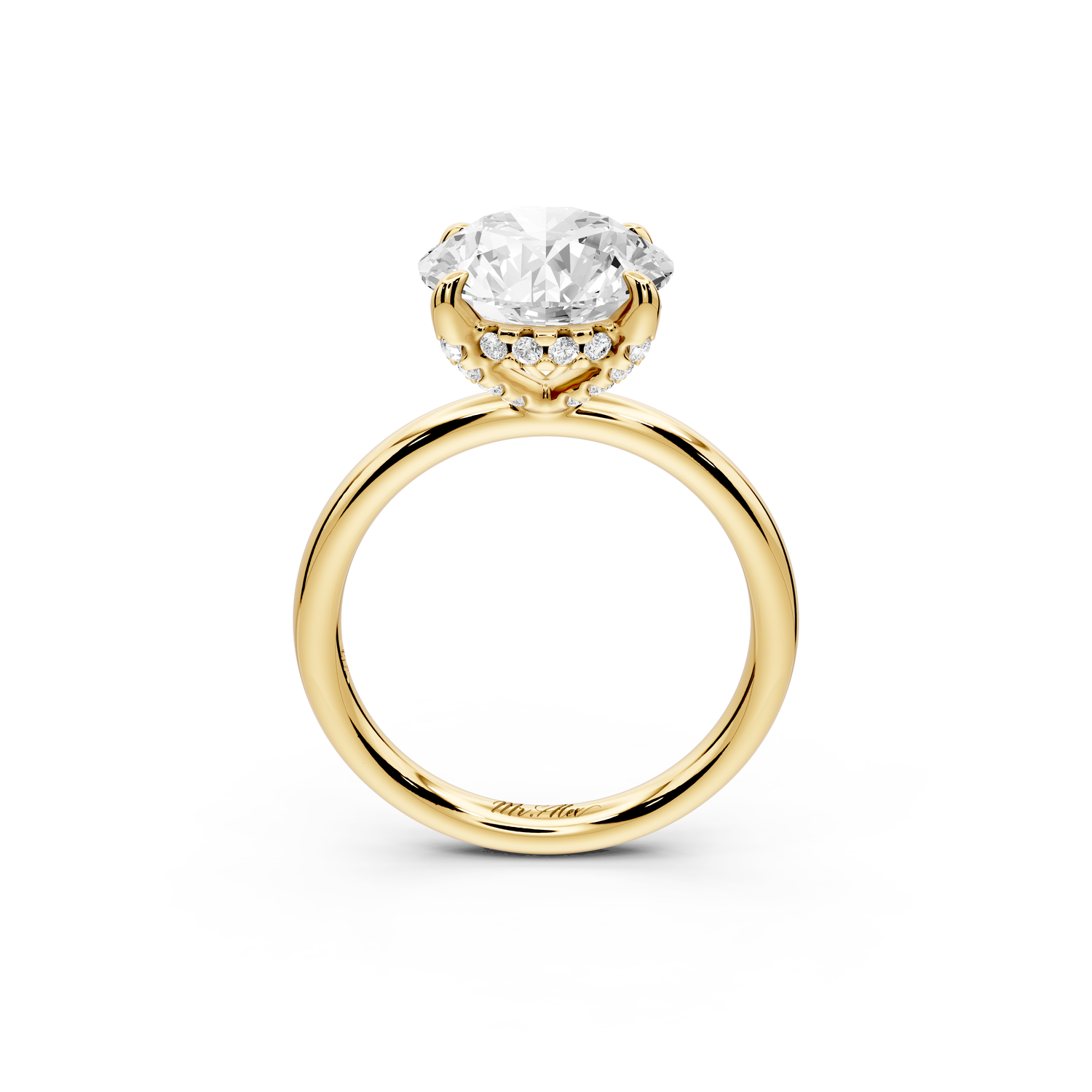 Shira - 3ct 14k yellow gold round diamond with hidden halo and diamond crown talon prong solitaire engagment ring