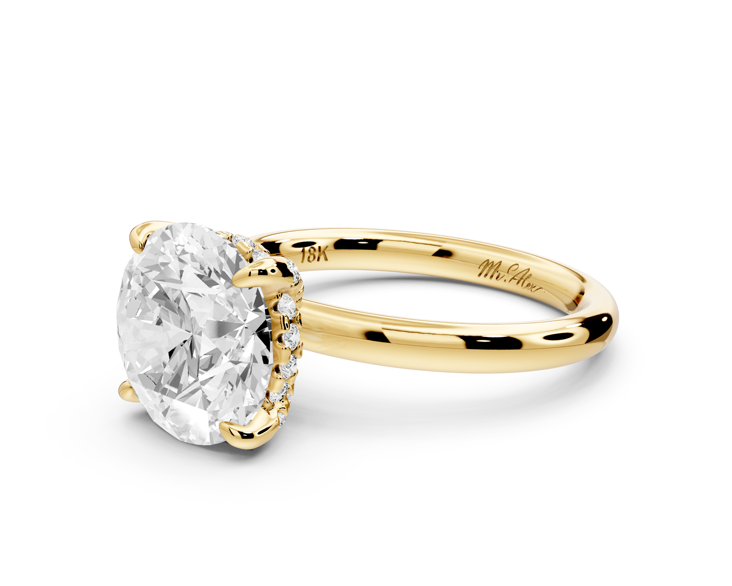 Shira - 3ct 14k yellow gold round diamond with hidden halo and diamond crown talon prong solitaire engagment ring