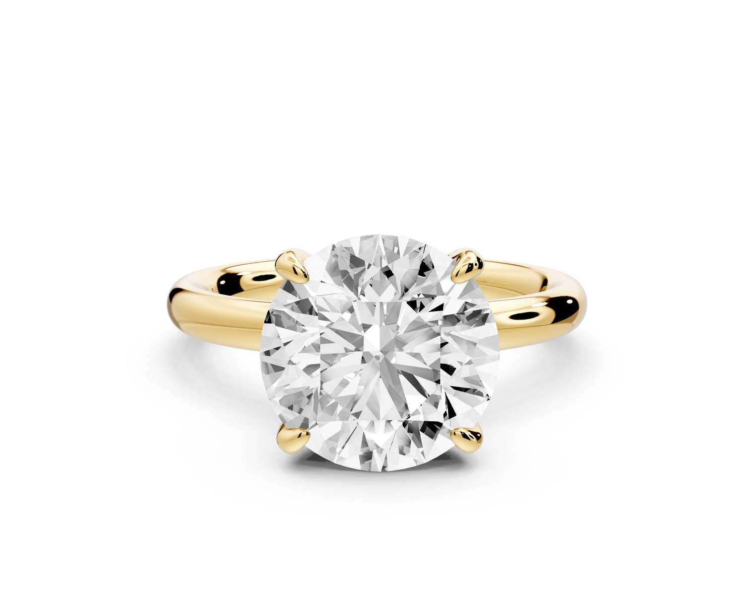 Shira - 3ct 14k yellow gold round diamond with hidden halo and diamond crown talon prong solitaire engagment ring